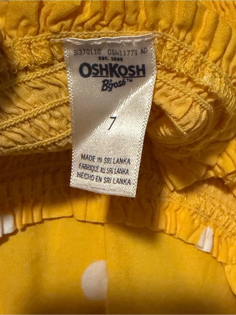 OshKosh B'gosh Yellow Polka Dot Smocked Sundress Girls 6/7